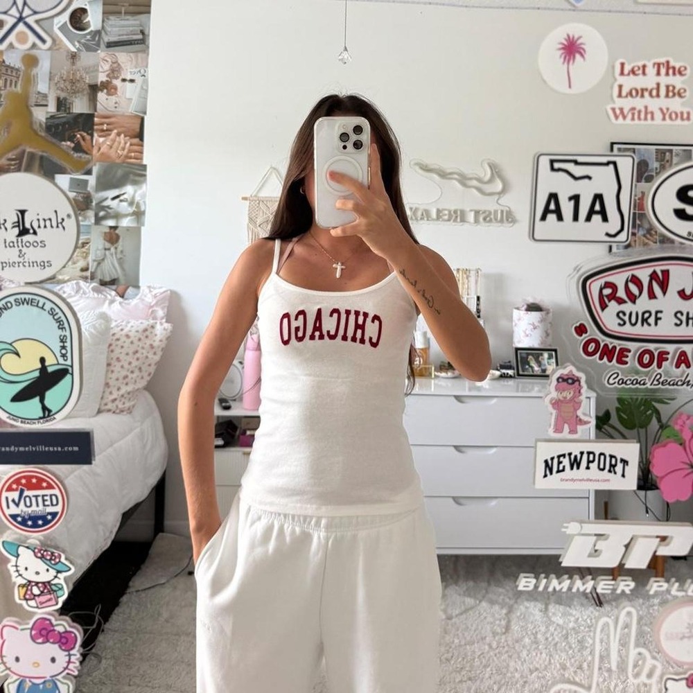 Brandy Melville white and maroon chicago tank top